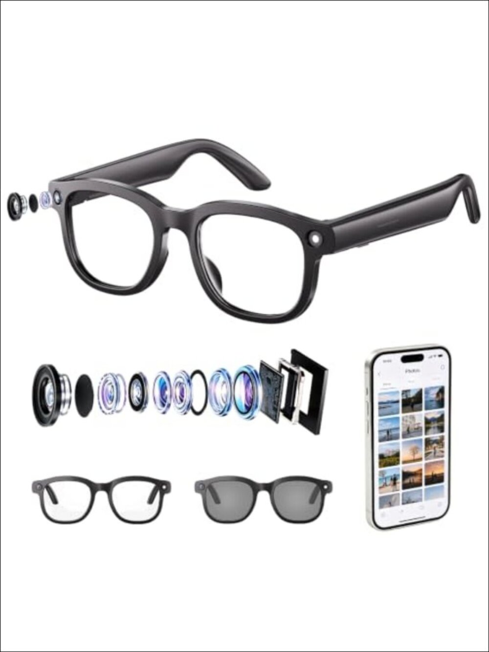 AI Smart Glasses 8MP HD Camera Bluetooth 5.3 Voice Translation 150+ Languages